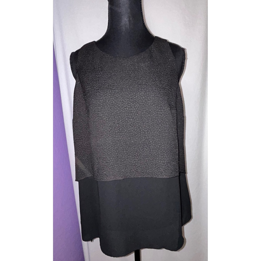 Alfani Petite Black Sleeveless Overlay‎ Top Textured Blouse Size 6P Career